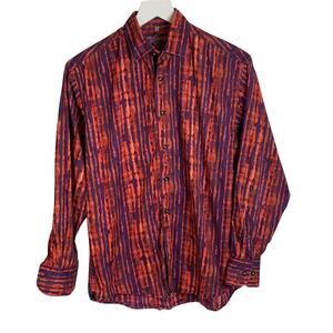 Visconti Orange Purple Tie Dye Look Designer Cotton Long-sleeve Shirt M-094 Sz S